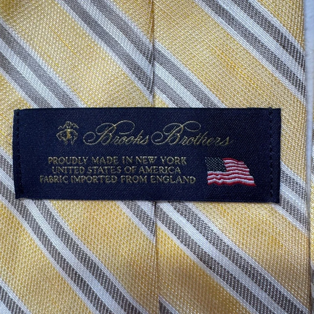 Brooks Brothers Silk Linen Tie Mens OS Yellow Grey Striped Preppy Ivy League